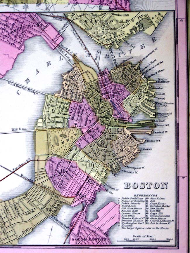 A very fine example of Mitchell's Map of Massachusetts and Rhode Island with detailed inset map of Boston published in 1849. — image 2